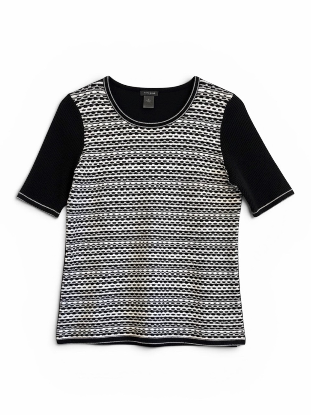 Ann Taylor Woven Lattice Print Accent Trim Ribbed Short Sleeve Sweater Women’s S